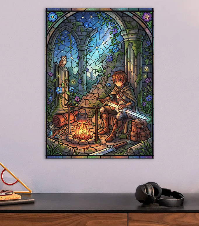 Fantasy Adventurer Camping — metal poster wall art by Lineer